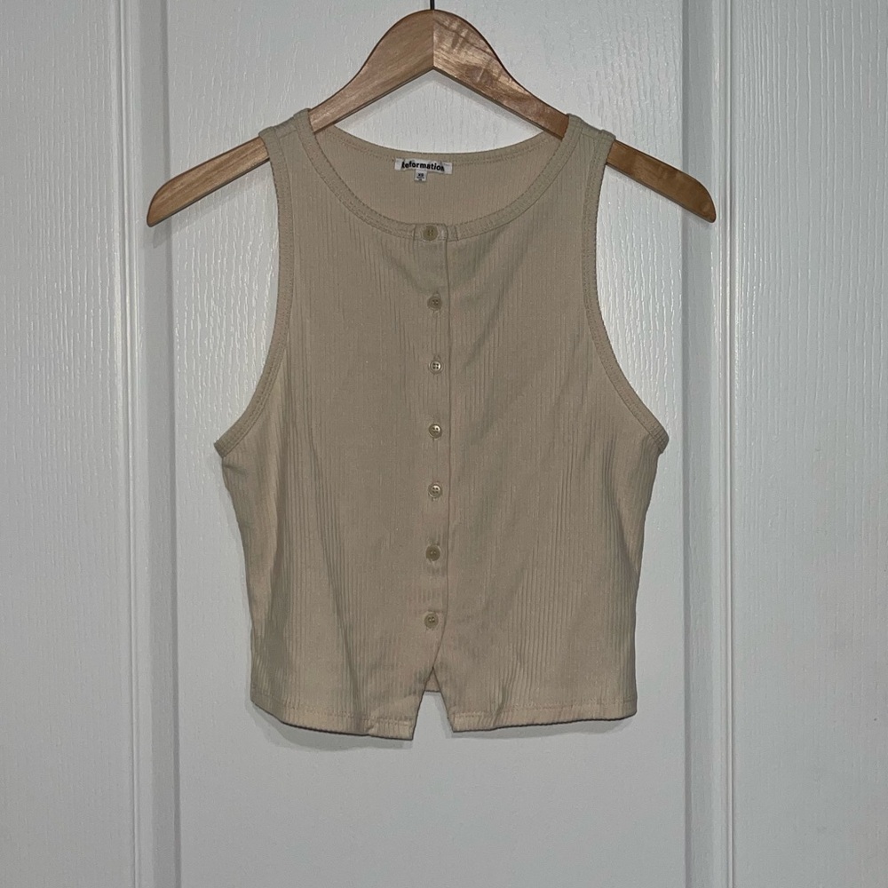 Reformation Soft Cream Ribbed Button Tank - Picture 2 of 8